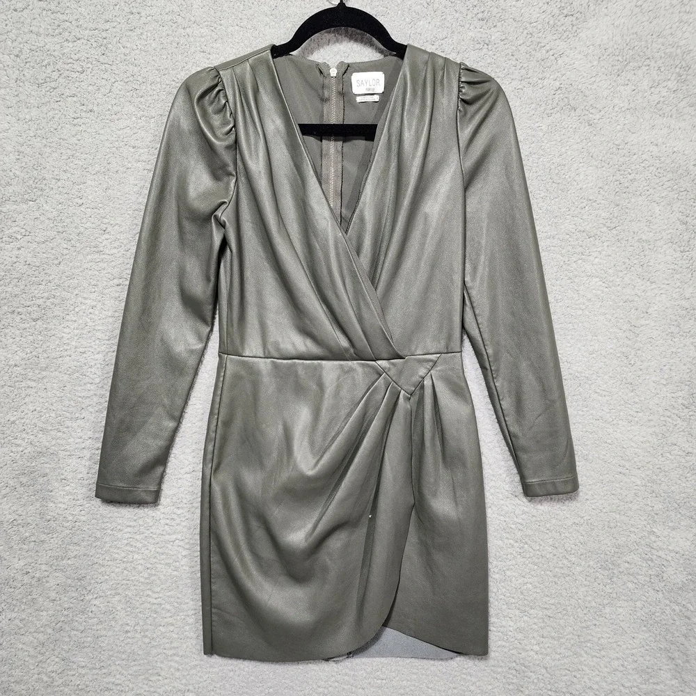 Saylor Dress Womens Small Gray Veronicka‎ Faux Leather Mini Cocktail Party